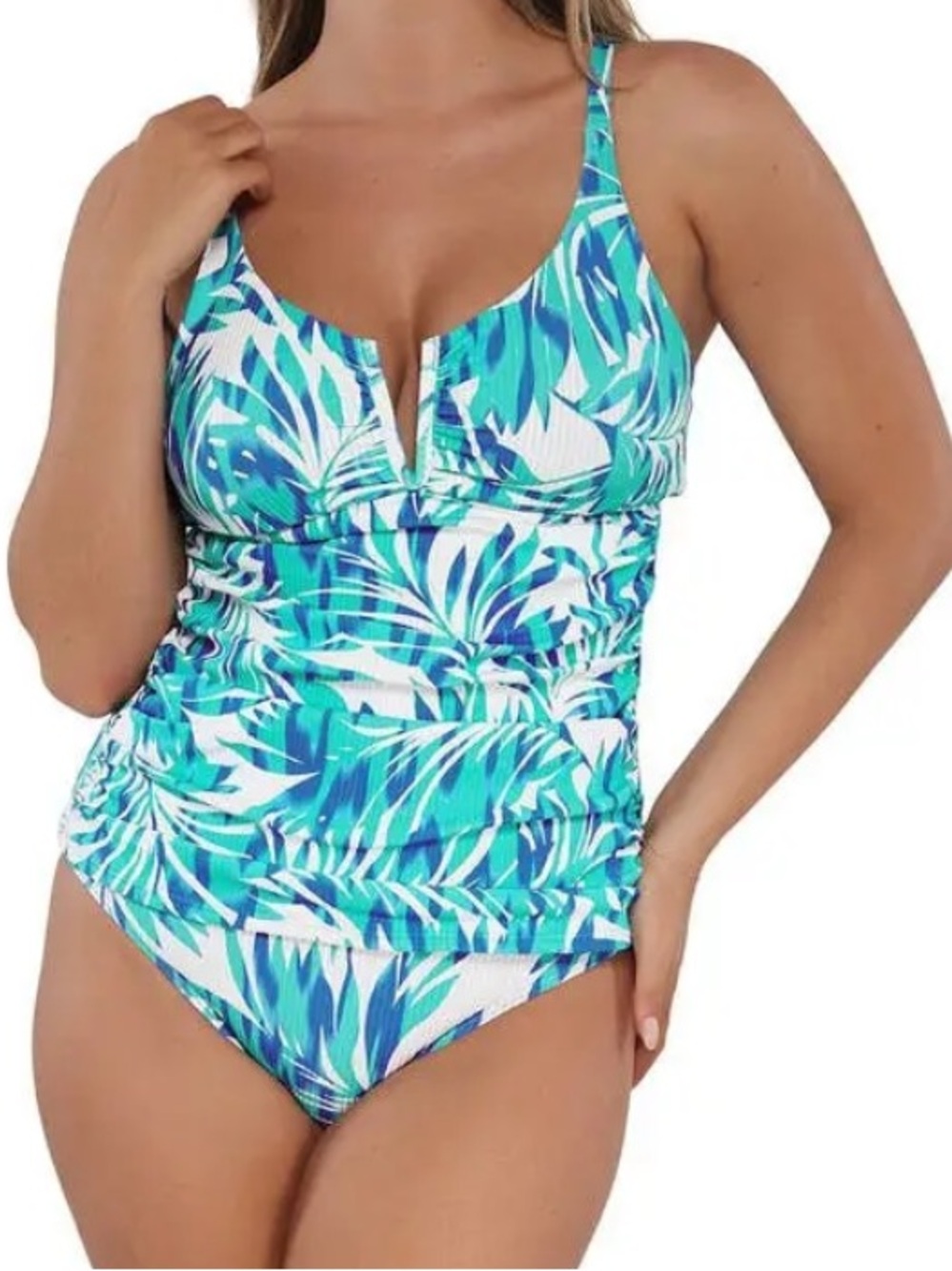 Sunsets XS 34D/36C Tankini Unforgettable/Zuri V-Wire Sea Breeze Sandbar Rib NWT